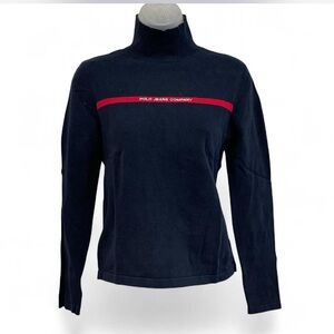 Polo Ralph Lauren Navy Sweatshirt Red Stripe Old Money 100% Cotton Classic Mock